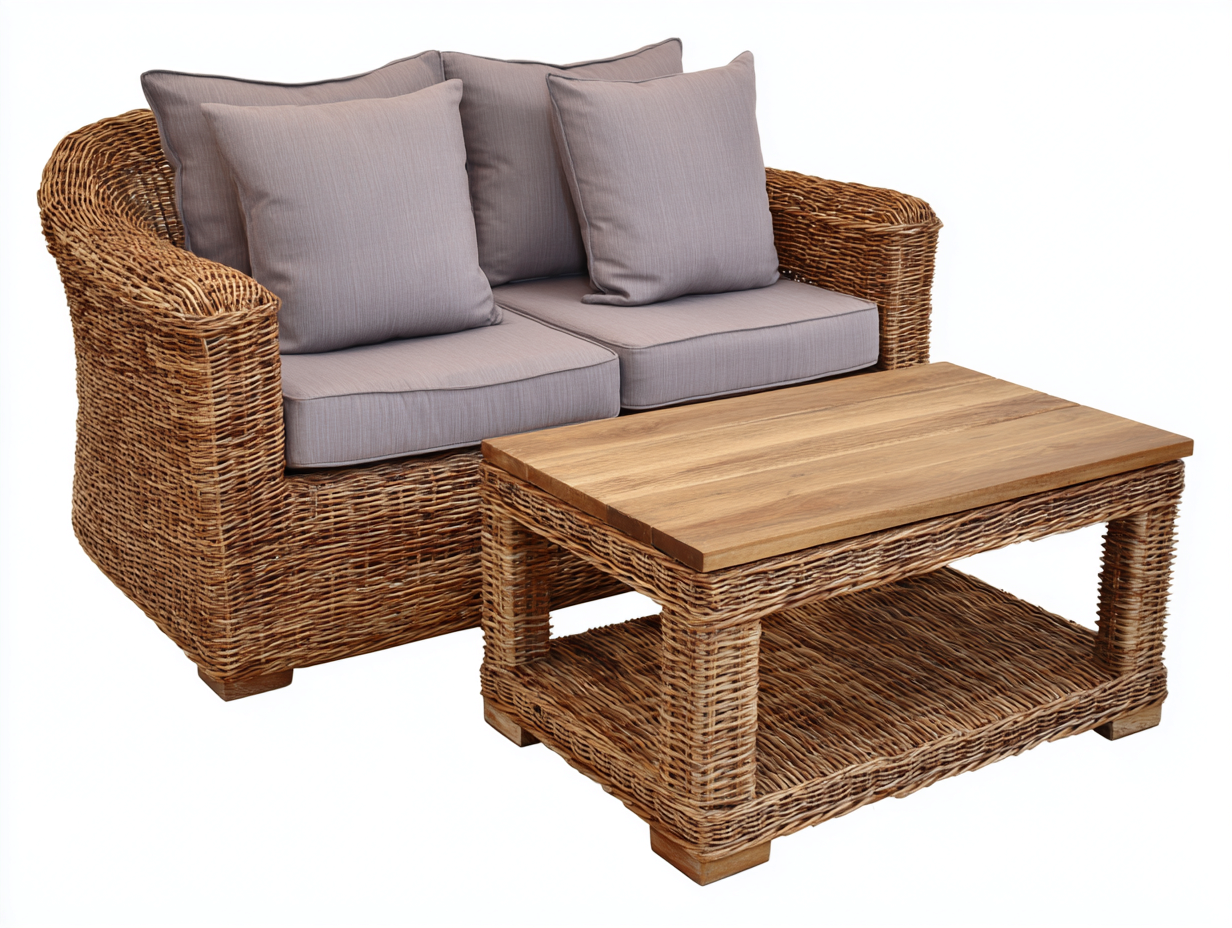 Divani da esterno - Rattan - Legno - 148 x 82 x 84 cm - Marrone-Grigio tortora - Stile rustico-Karayinterior