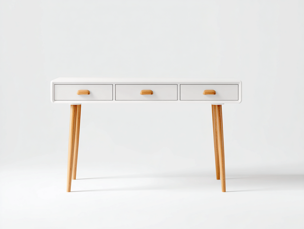 Scrivania-Legno-MDF-112x42x77 cm-Bianco-Naturale-Stile scandinavo-Karayinterior