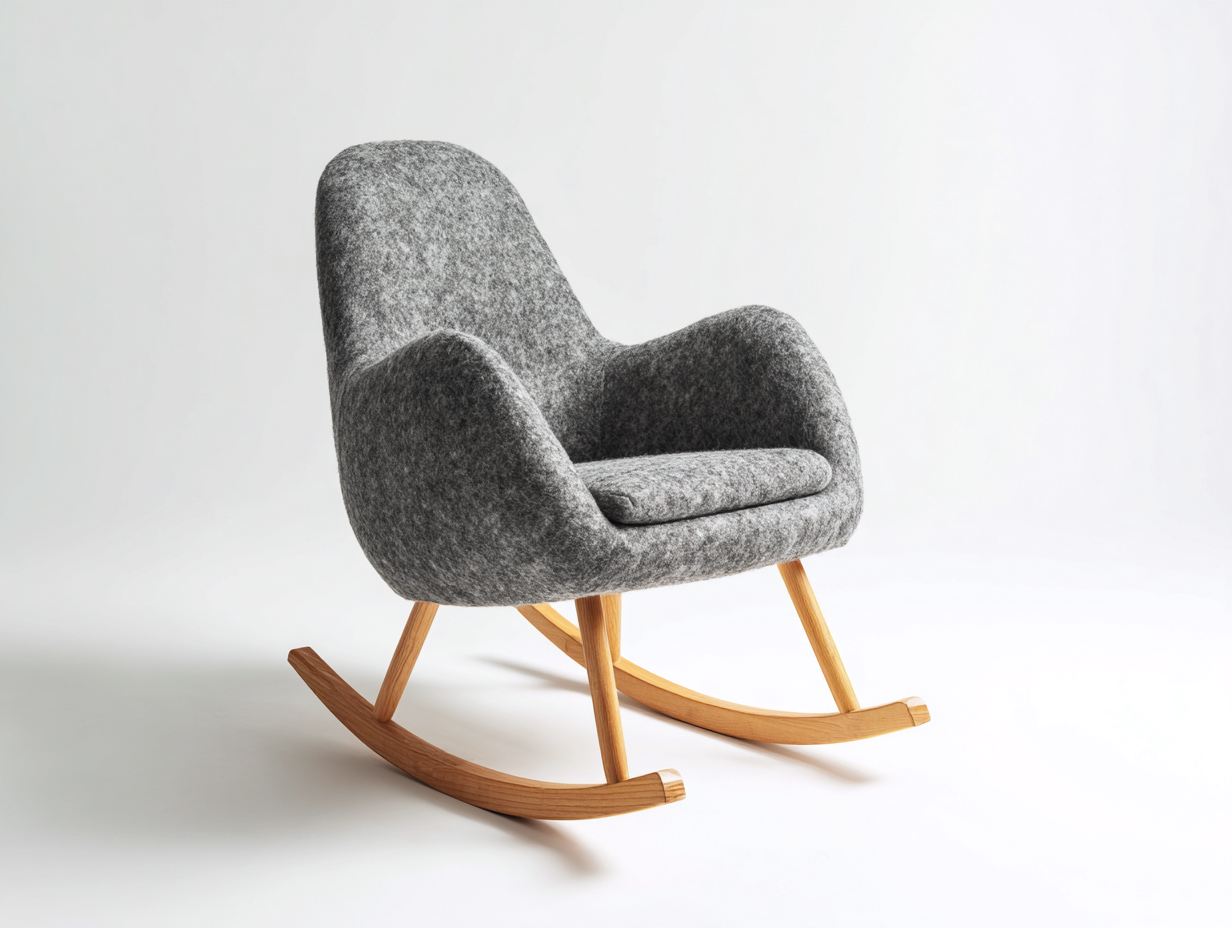 Sedia a dondolo-Tessuto-Legno-79x73x95 cm-Grigio scuro-Marrone-Stile minimalista-Karayinterior