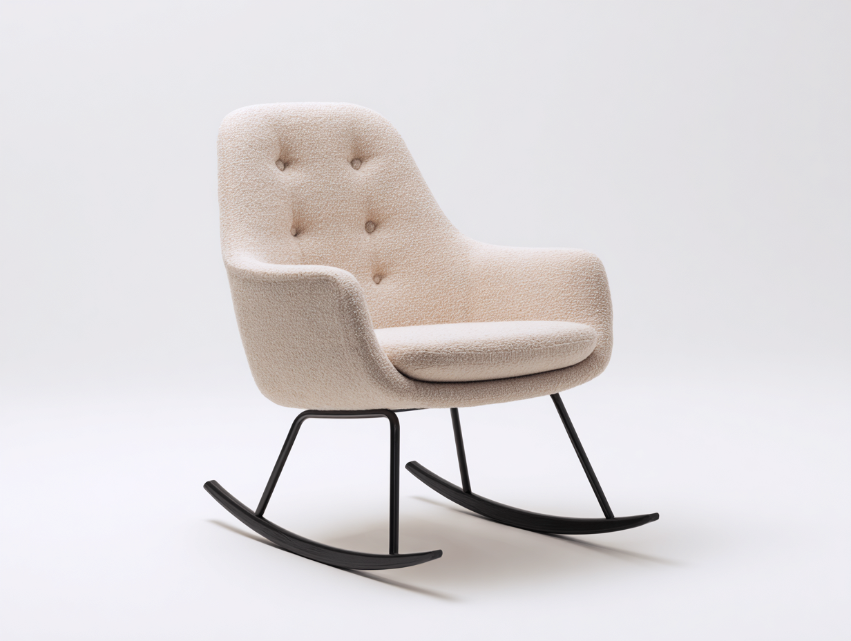Sedia a dondolo-Tessuto bouclé-Metallo-78x70x89 cm-Beige-Nero-Stile moderno-Karayinterior