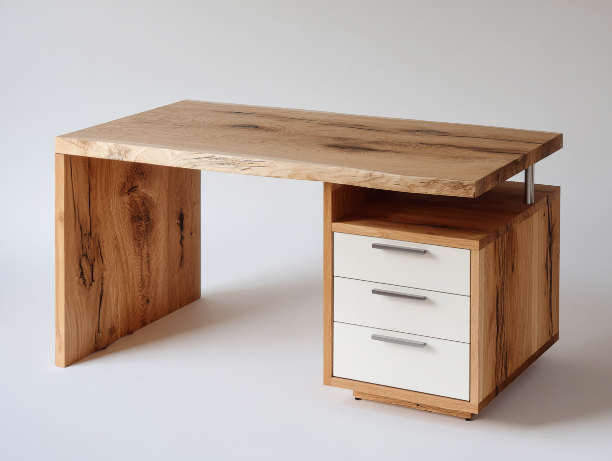 Scrivania-Legno-MDF-Metallo-155x72x79 cm-Bianco-Naturale-Design contemporaneo-Karayinterior
