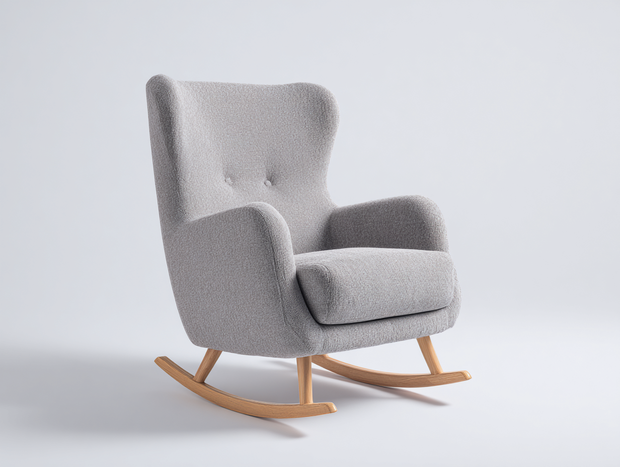 Sedia a dondolo-Tessuto-Legno-84x78x101 cm-Grigio-Marrone-Stile nordico-Karayinterior