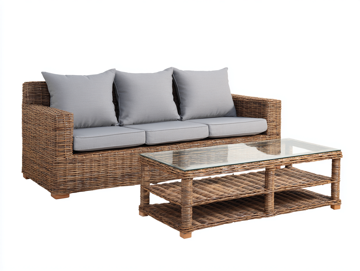 Divani da esterno - Rattan - Vetro - 208 x 86 x 81 cm - Marrone-Grigio chiaro - Stile moderno-Karayinterior