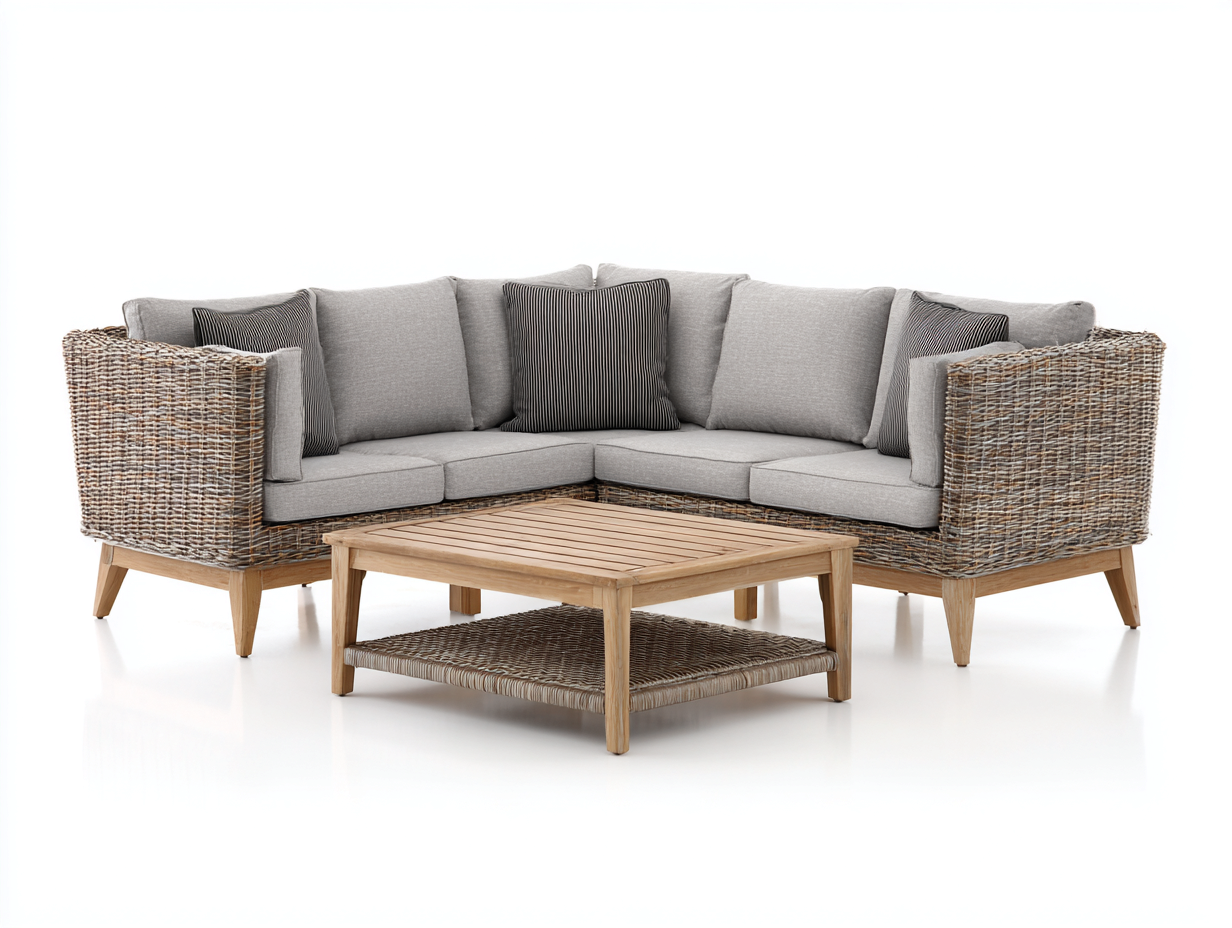 Divani da esterno - Rattan - Legno - 235 x 235 x 83 cm - Naturale-Grigio - Stile contemporaneo-Karayinterior