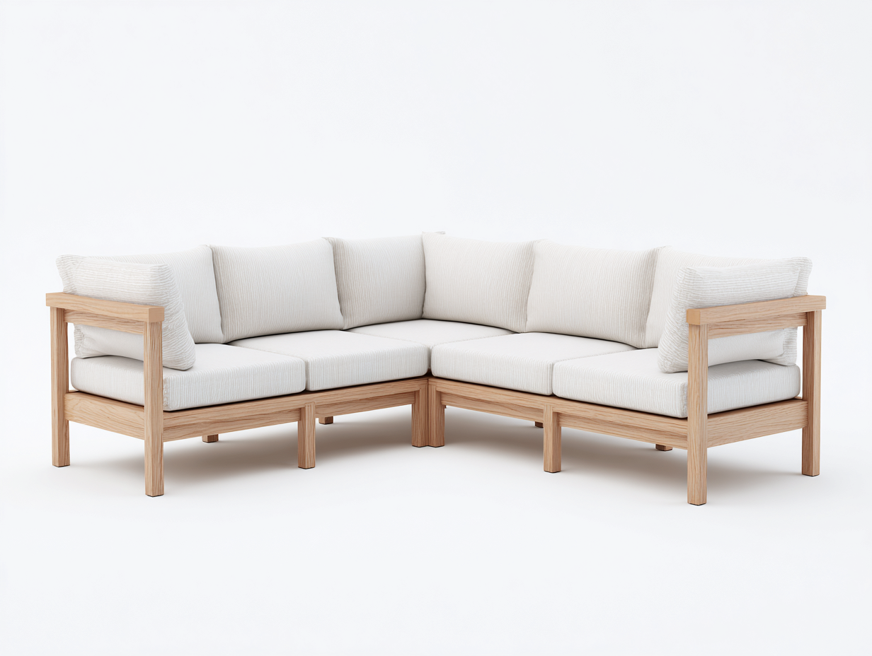 Divani da esterno - Legno - 232 x 232 x 76 cm - Naturale-Crema - Stile minimalista-Karayinterior