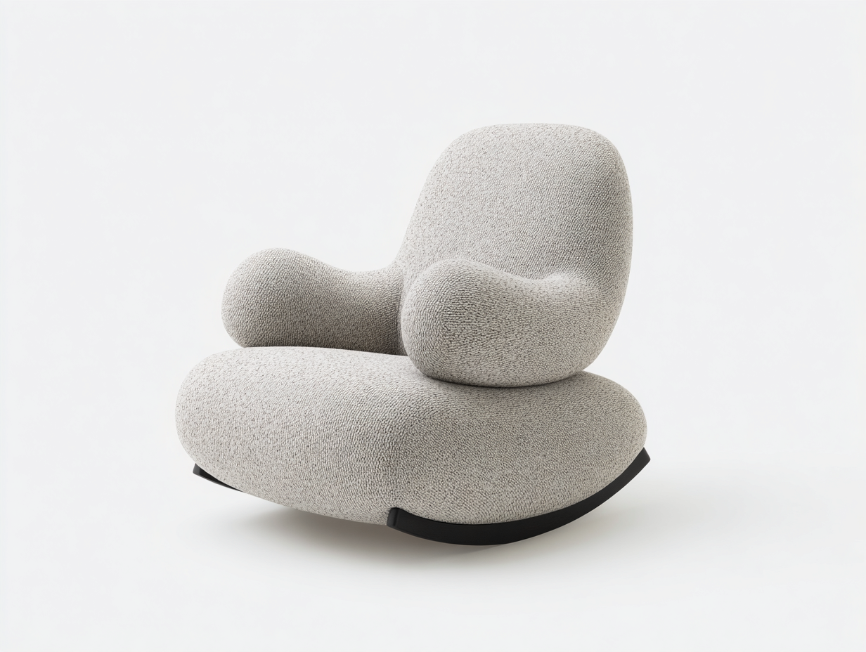 Sedia a dondolo - Bouclé-Metallo - 92x88x73 cm - Grigio chiaro - Contemporaneo-Karayinterior