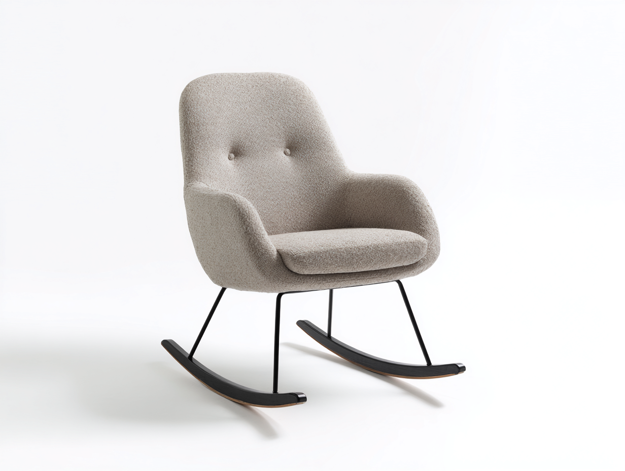 Sedia a dondolo-Tessuto-Metallo-Legno-78x73x93 cm-Beige-Nero-Marrone-Stile contemporaneo-Karayinterior