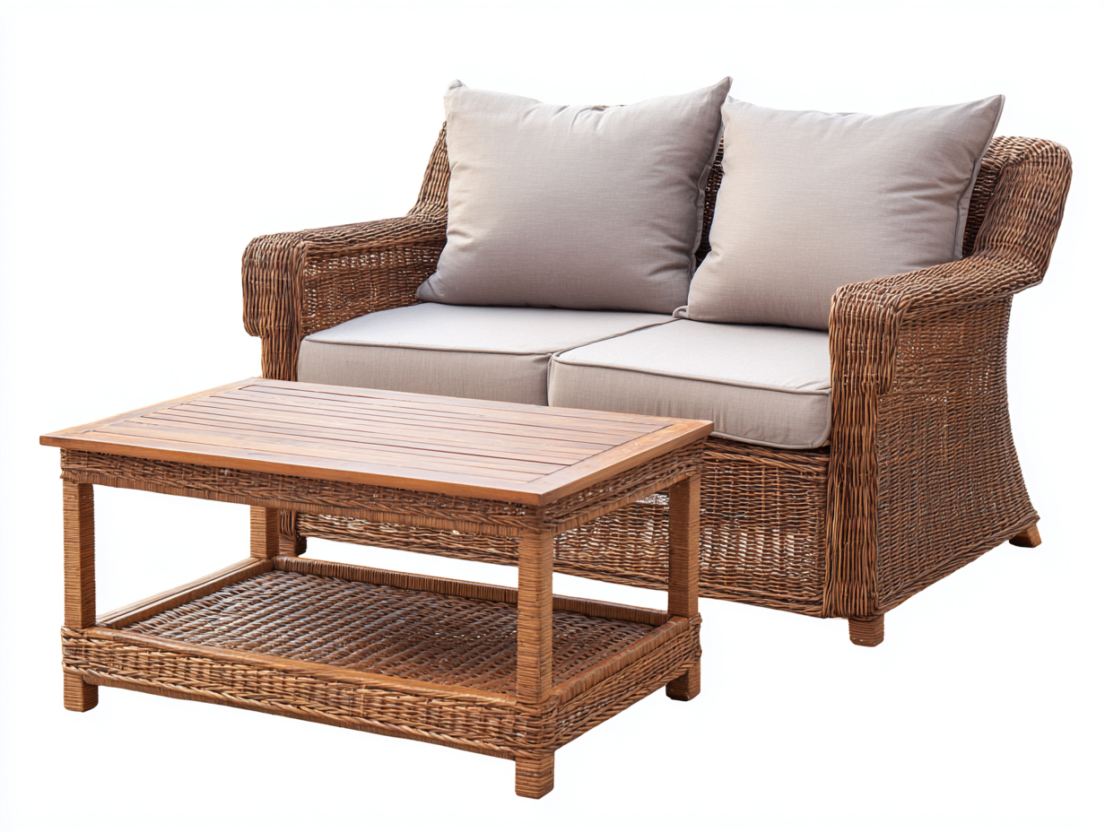 Divani da esterno - Rattan - Legno - 150 x 80 x 85 cm - Marrone-Grigio chiaro - Stile naturale-Karayinterior