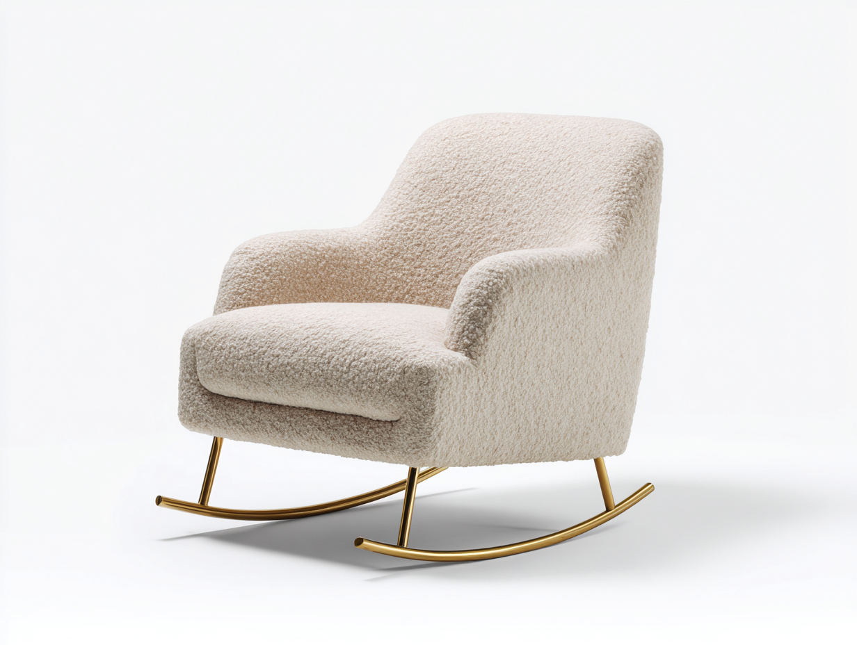 Sedia a dondolo - Bouclé-Metallo - 74x90x94 cm - Avorio - Nordico-Karayinterior