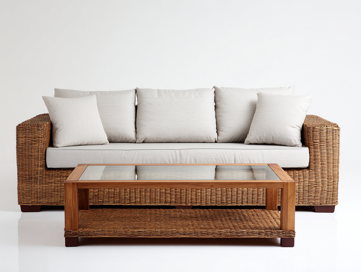 Divani da esterno - Rattan - Legno - Vetro - 210 x 88 x 83 cm - Marrone-Crema - Stile mediterraneo-Karayinterior