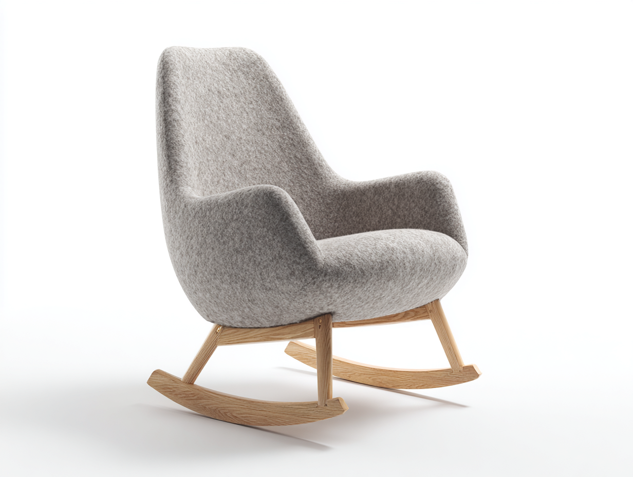 Sedia a dondolo-Tessuto-Legno-83x76x98 cm-Grigio-Marrone-Stile nordico-Karayinterior