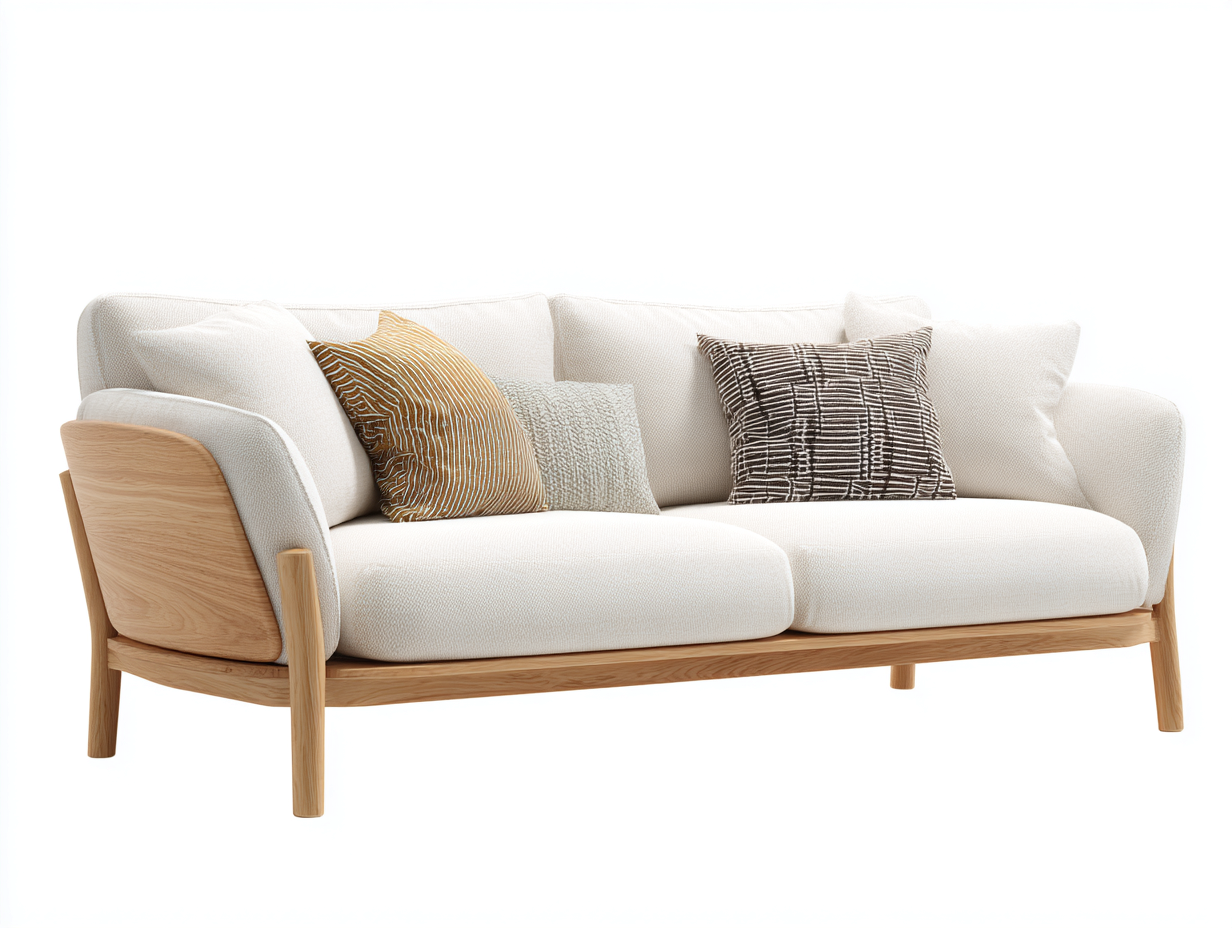 Divano a due posti-Tessuto-Legno-190x88x82 cm-Bianco-Naturale-Stile nordico-Karayinterior