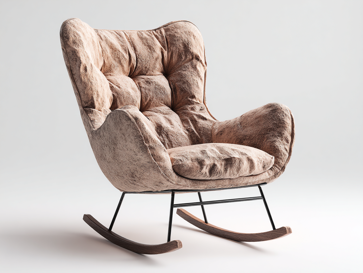 Sedia a dondolo-Tessuto-Metallo-Legno-88x80x105 cm-Marrone-Nero-Stile vintage-Karayinterior