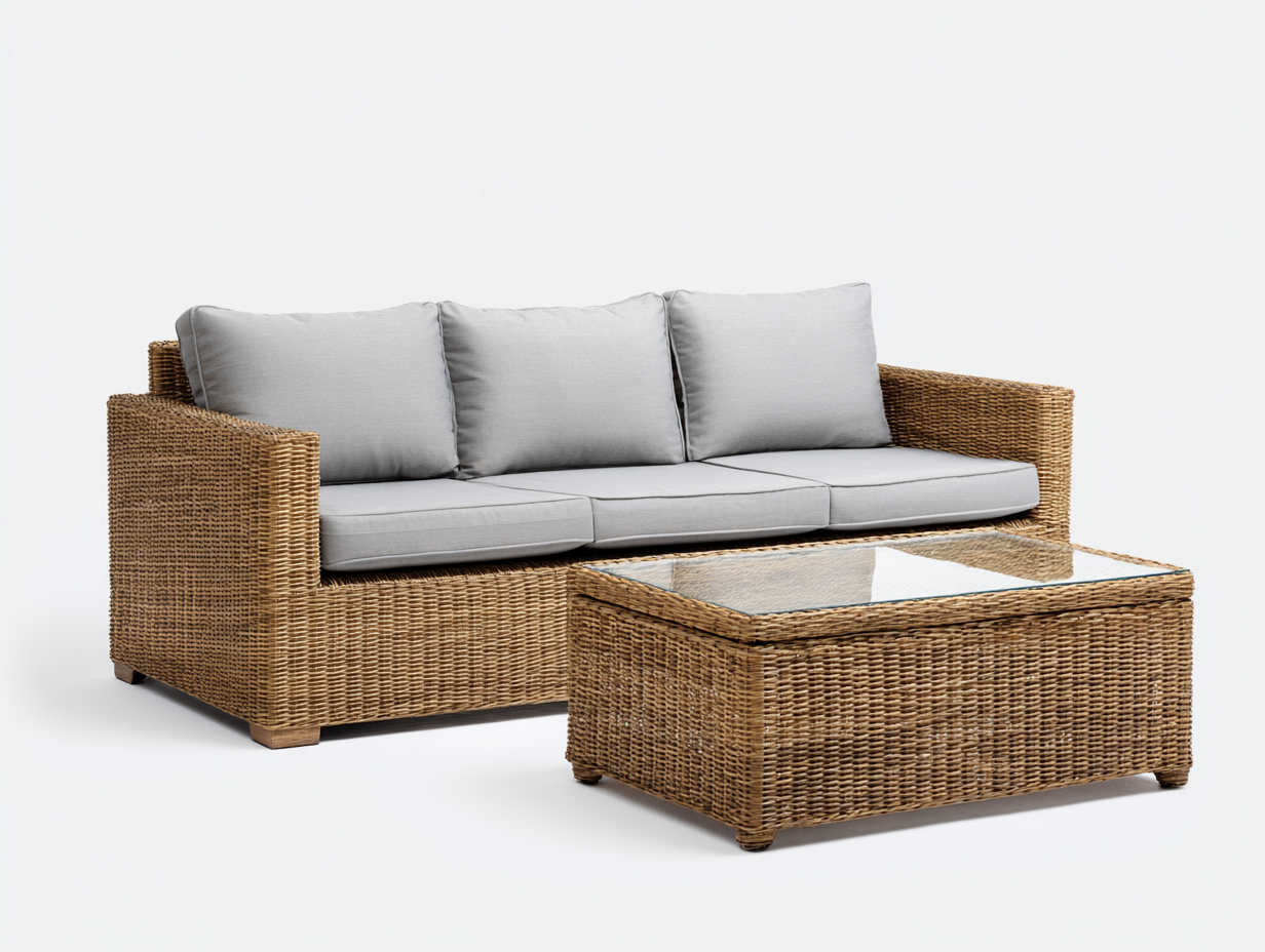 Divani da esterno - Rattan - Vetro - 215 x 88 x 81 cm - Naturale-Grigio chiaro - Stile moderno-Karayinterior