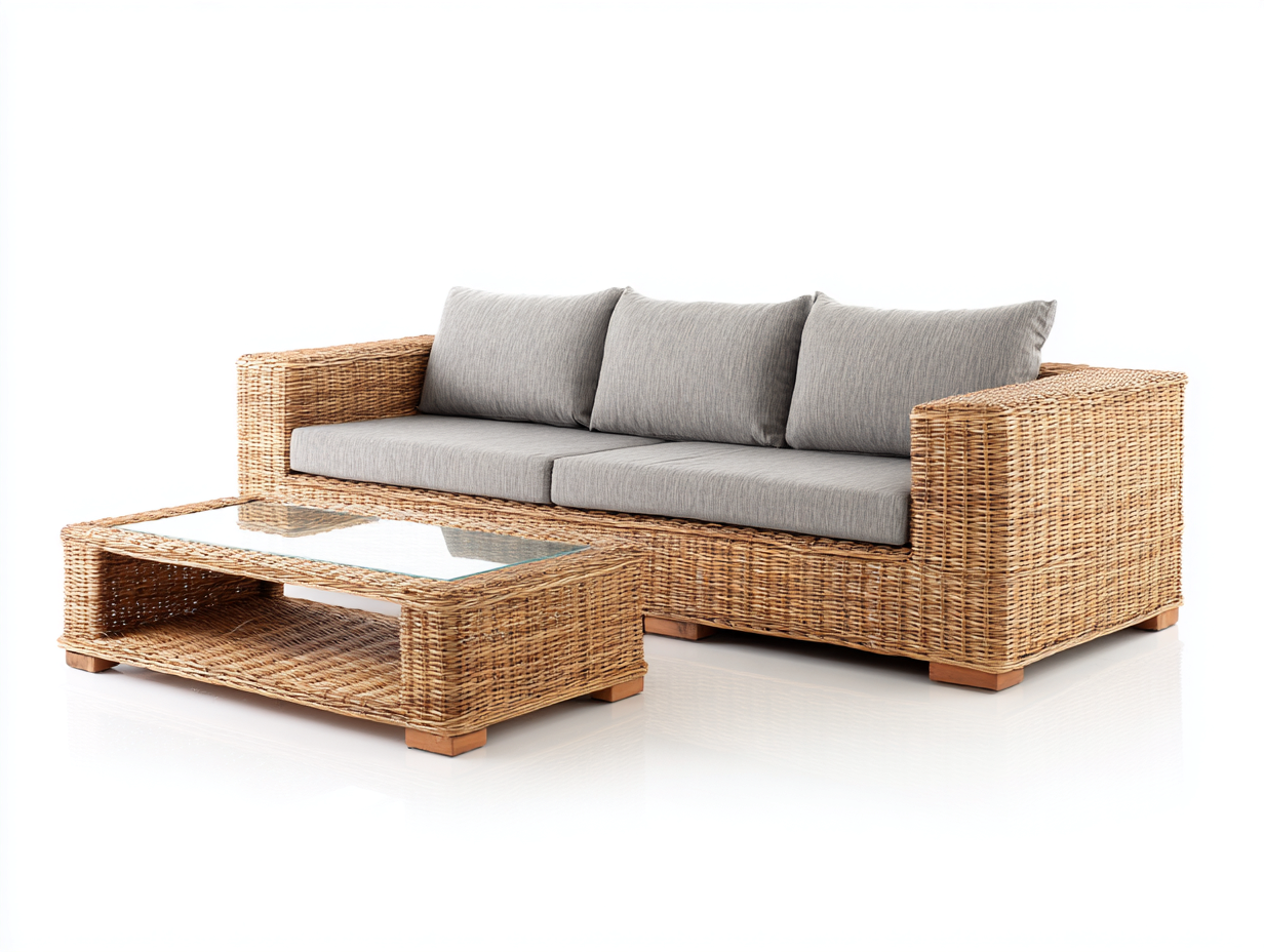 Divani da esterno - Rattan - Vetro - 212 x 87 x 80 cm - Naturale-Grigio - Stile contemporaneo-Karayinterior