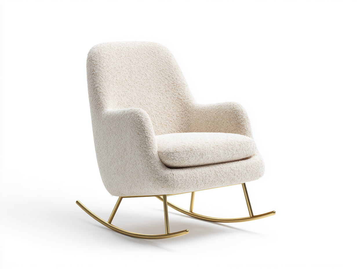 Sedia a dondolo - Bouclé-Metallo - 72x92x95 cm - Crema - Moderno-Karayinterior