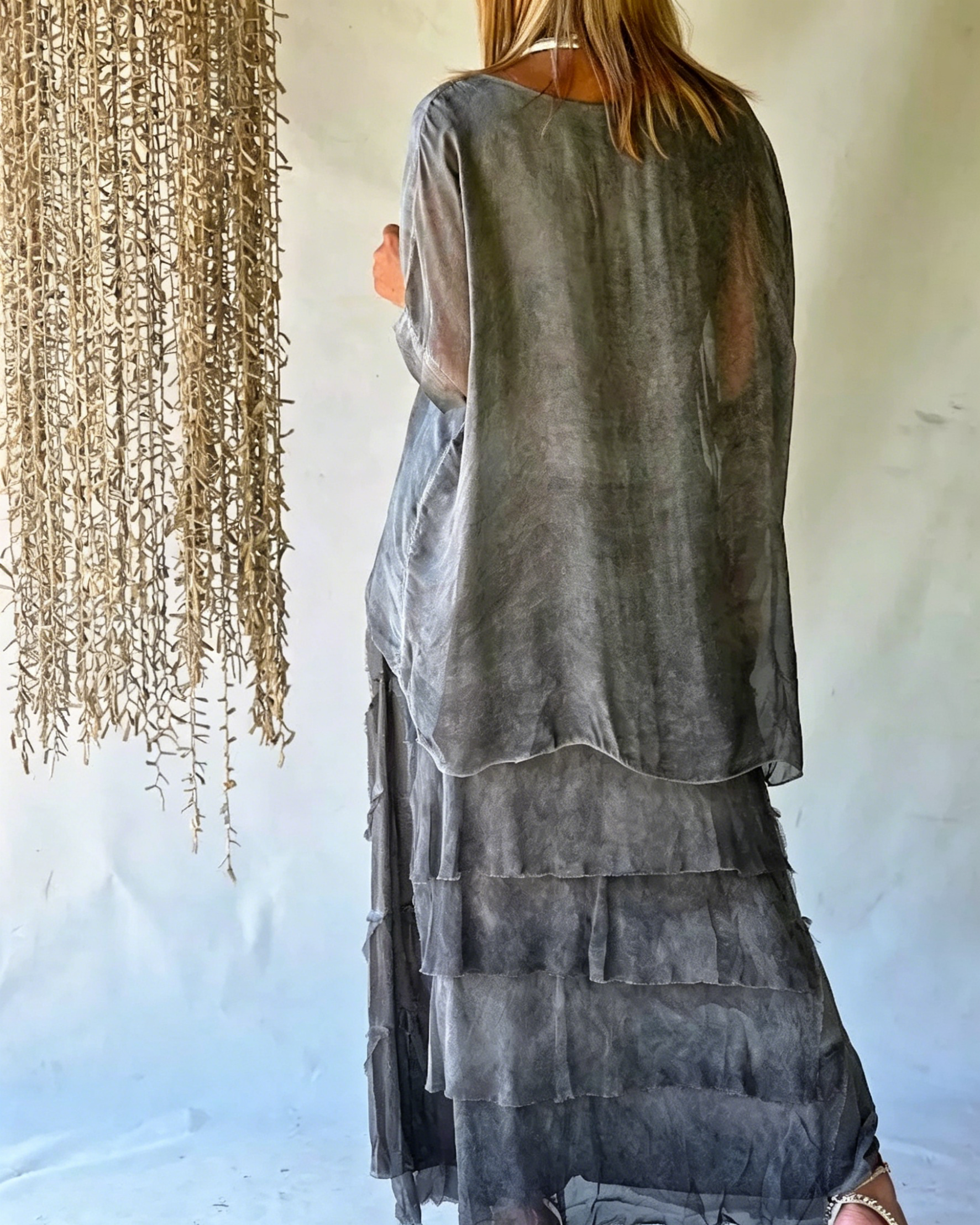 Casual Chiffon Asymmetrical Tiered Short Sleeve Maxi Dress
