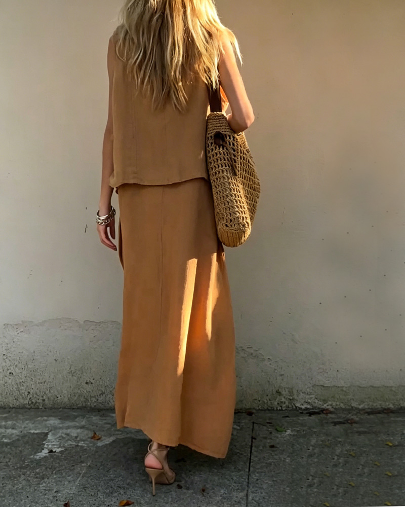 Casual Linen Vest and Dress Two-Piece Set