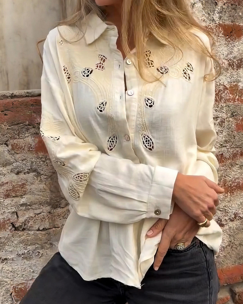 Casual Hollow-out 3D Printed Lapel Shirts