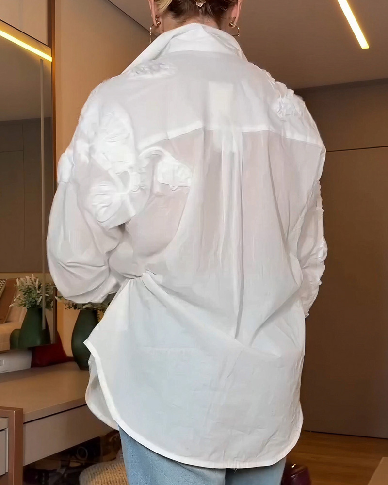 Casual Lapel Three-Dimensional Floral Shirt