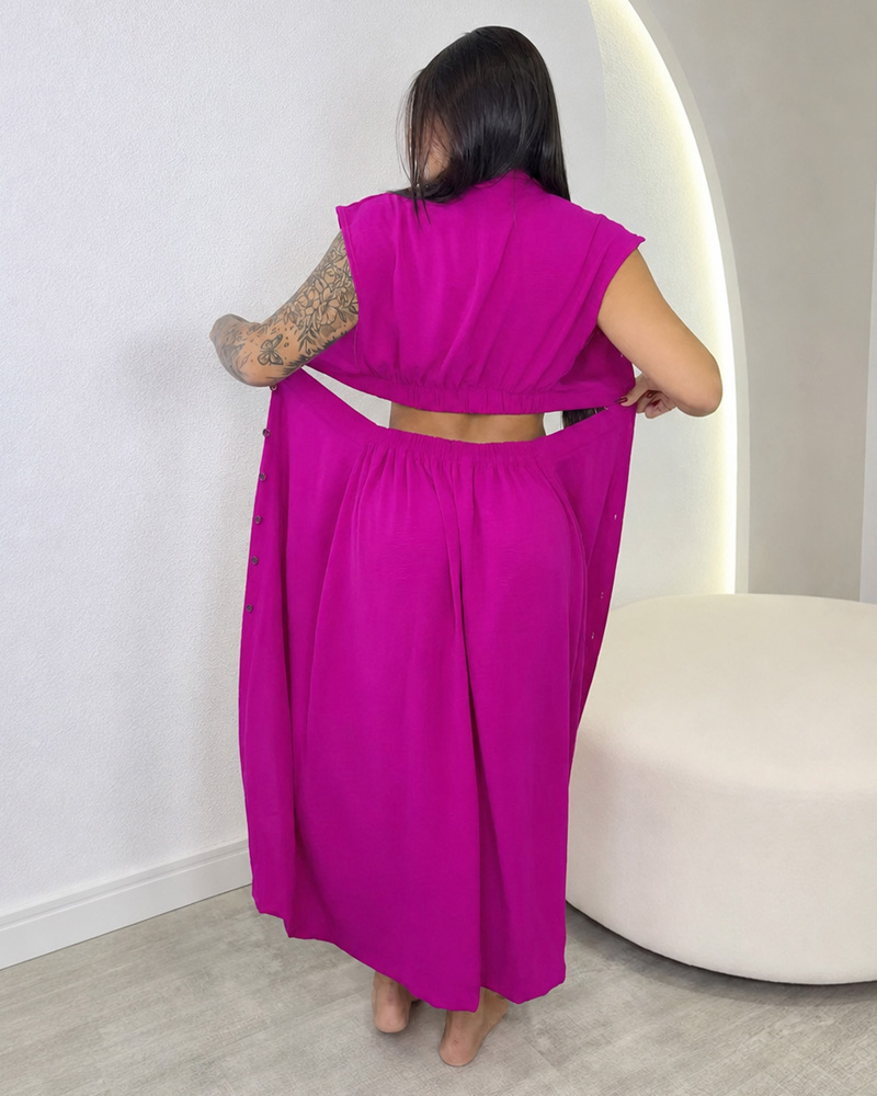 Casual Button-Down Waist Cutout Design Sleeveless Dress