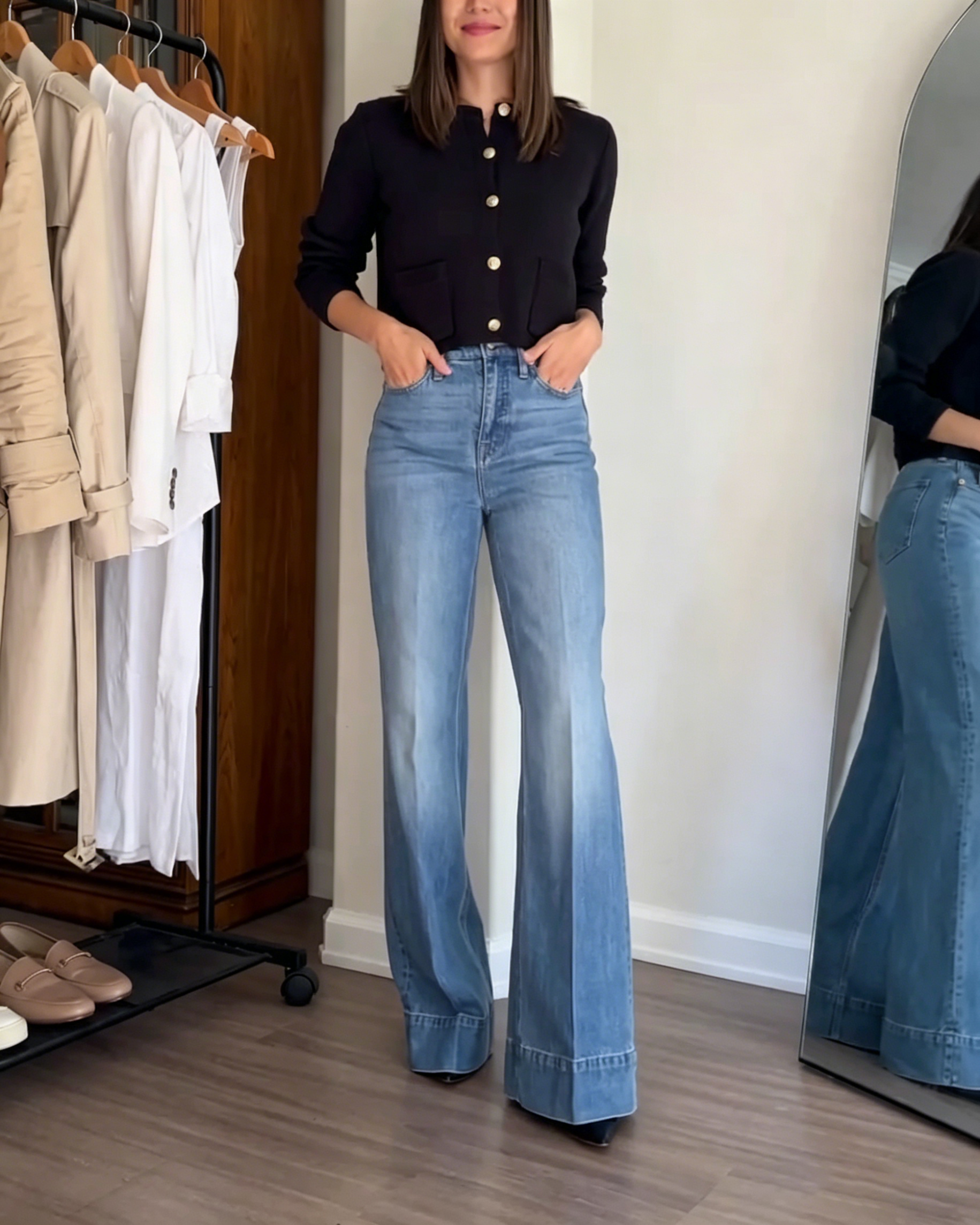 Casual High Waist Light Wash Flare Denim Jeans
