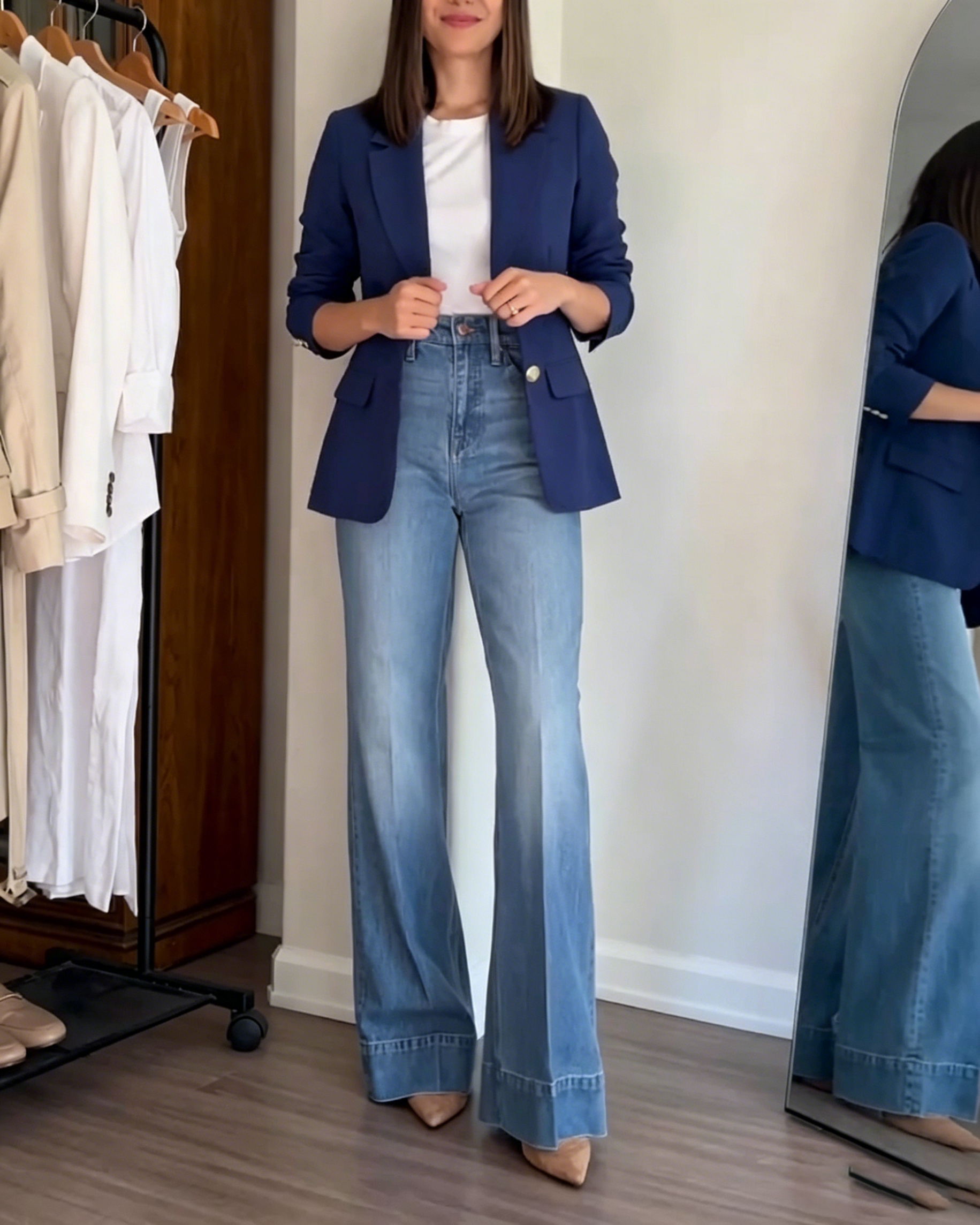 Casual High Waist Light Wash Flare Denim Jeans