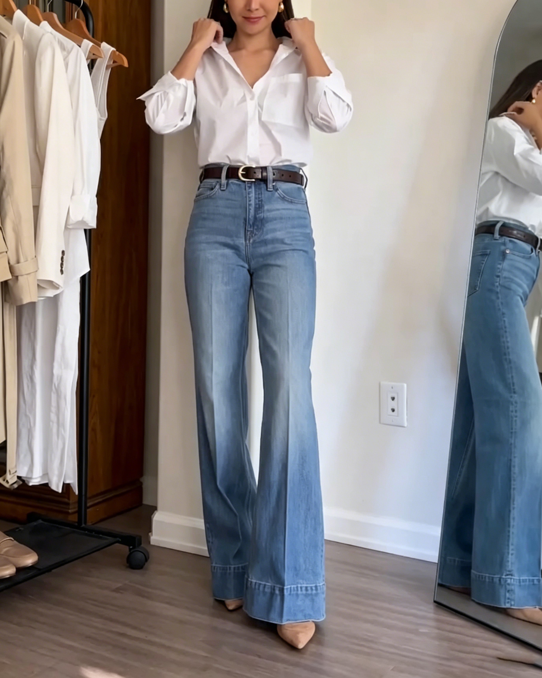 Casual High Waist Light Wash Flare Denim Jeans