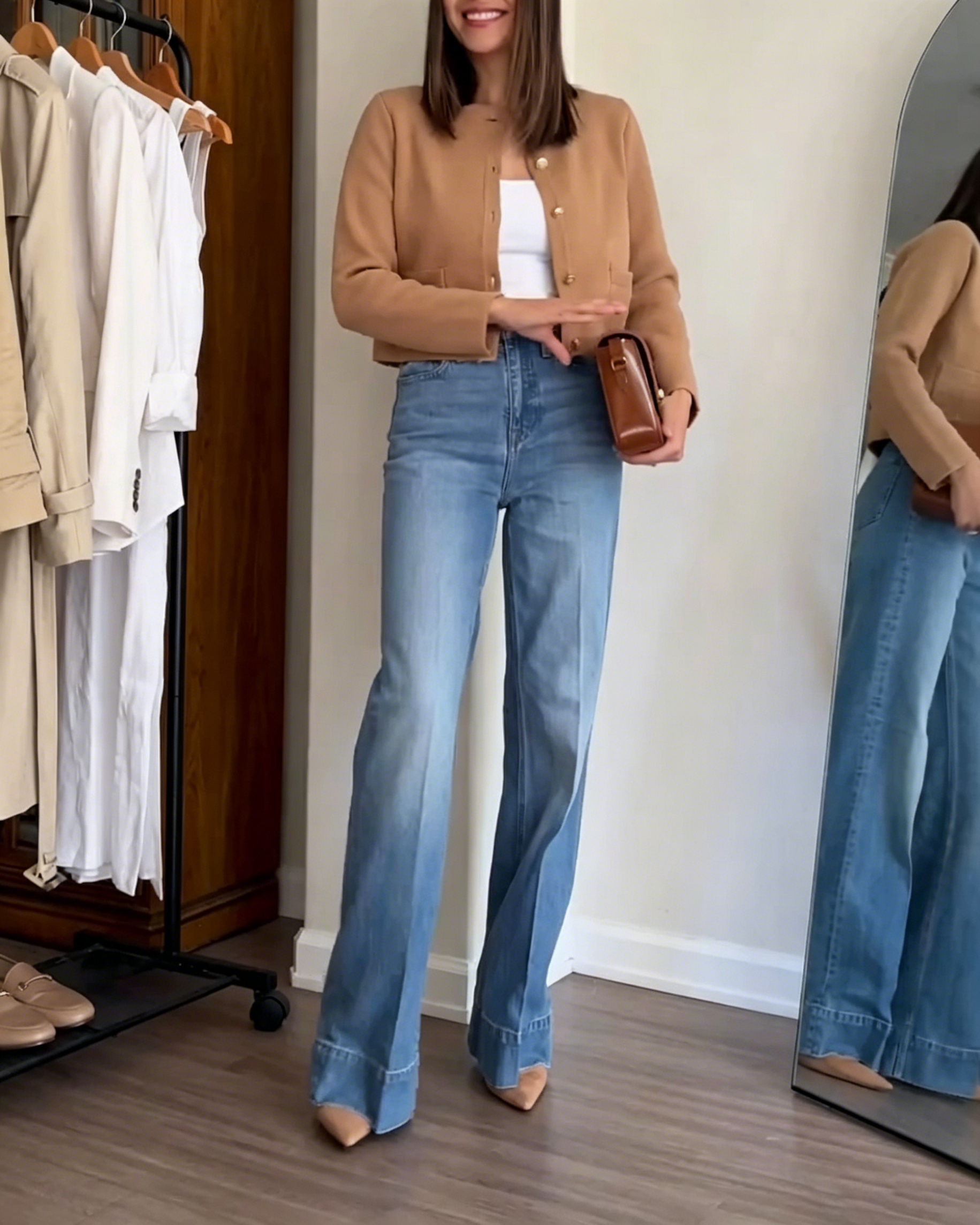 Casual High Waist Light Wash Flare Denim Jeans
