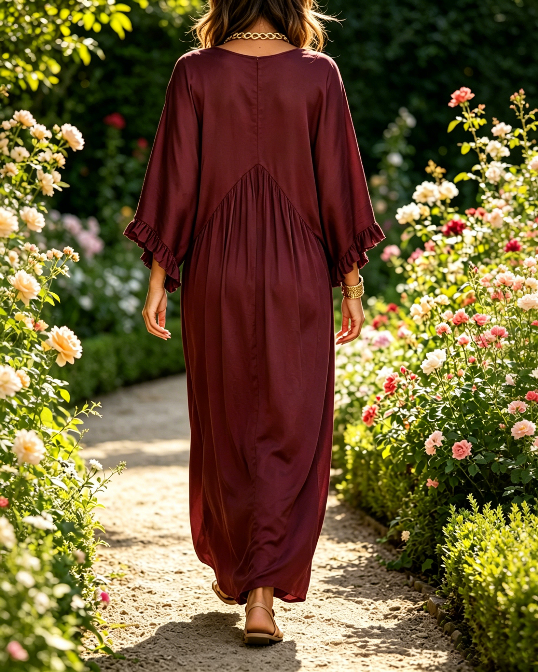 Casual Satin V-Neck Solid Color Loose Maxi Dress