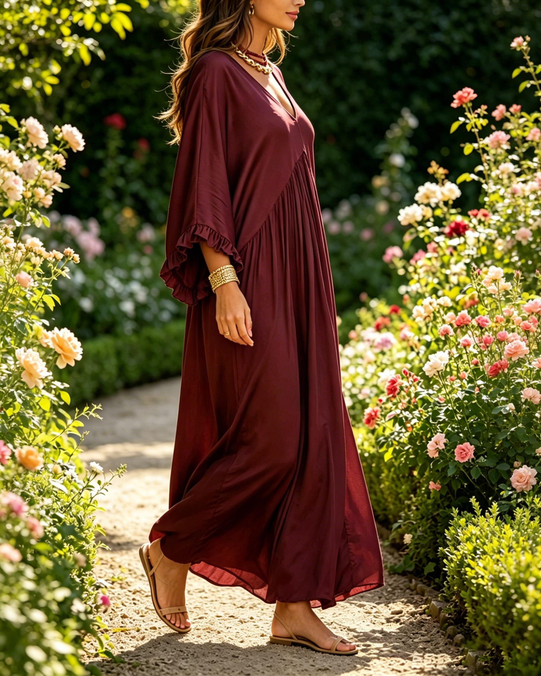 Casual Satin V-Neck Solid Color Loose Maxi Dress