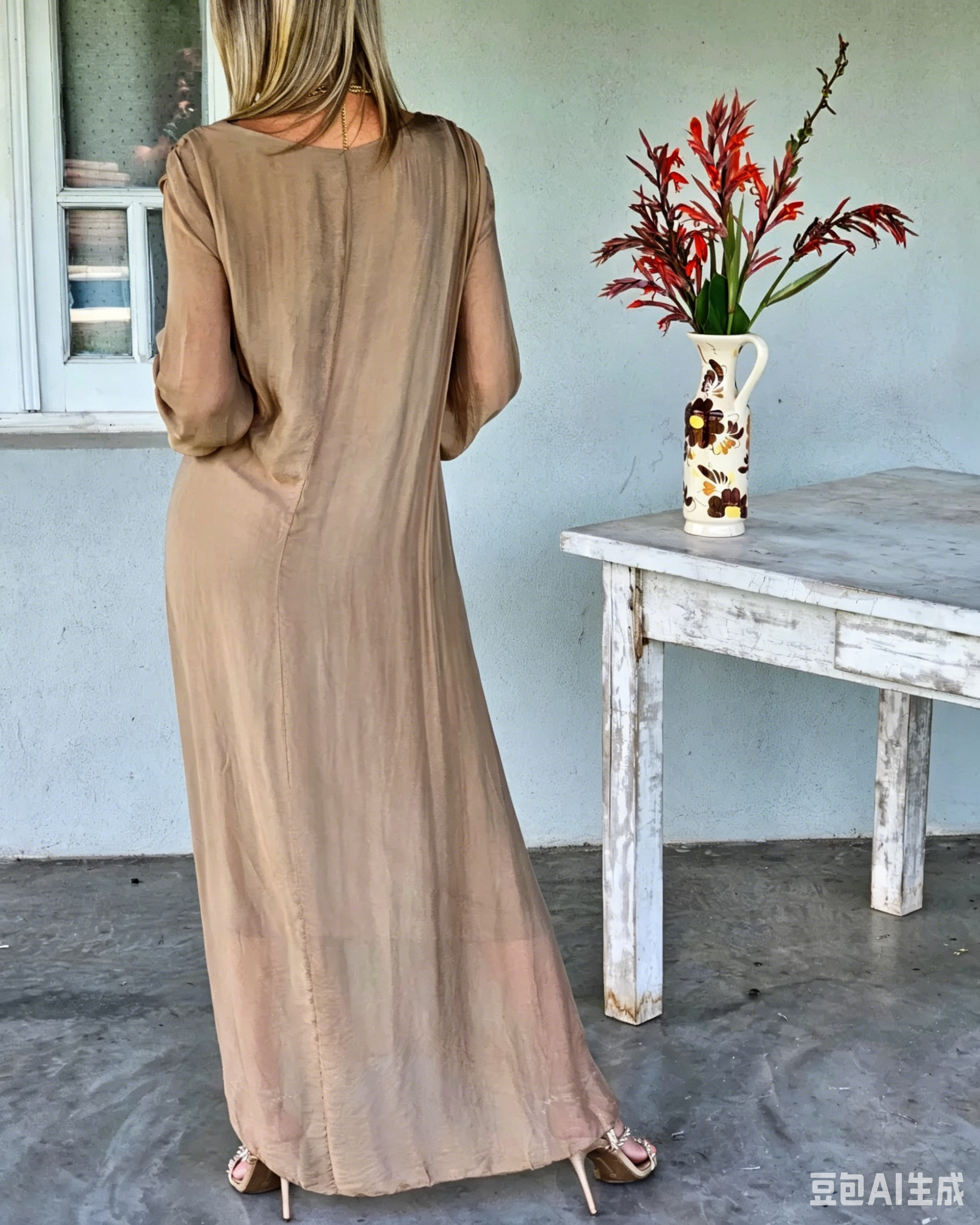 Casual Linen Long Sleeve Waist Shaping Solid Color Maxi Dress