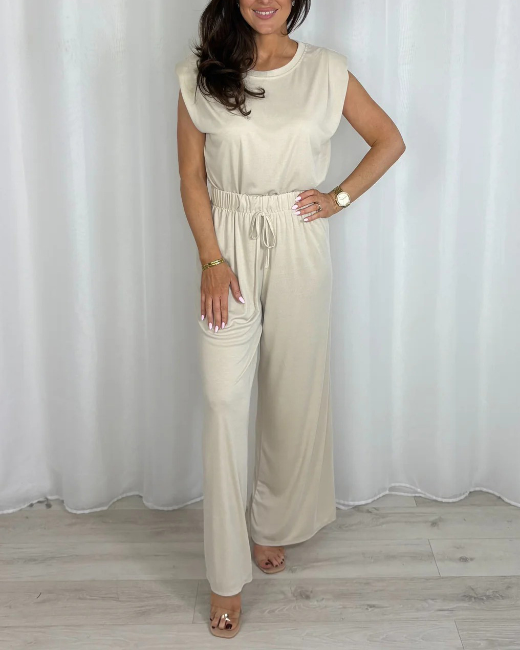 Women's Shoulder Pad Sleeveless Trouser Co-Ord (7 Colours)