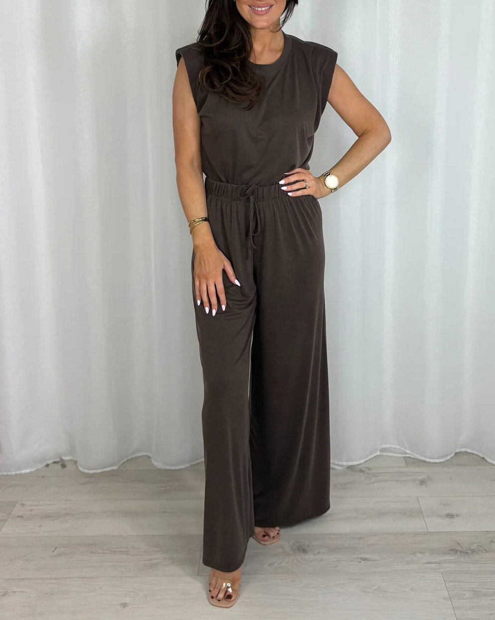 Women's Shoulder Pad Sleeveless Trouser Co-Ord (7 Colours)