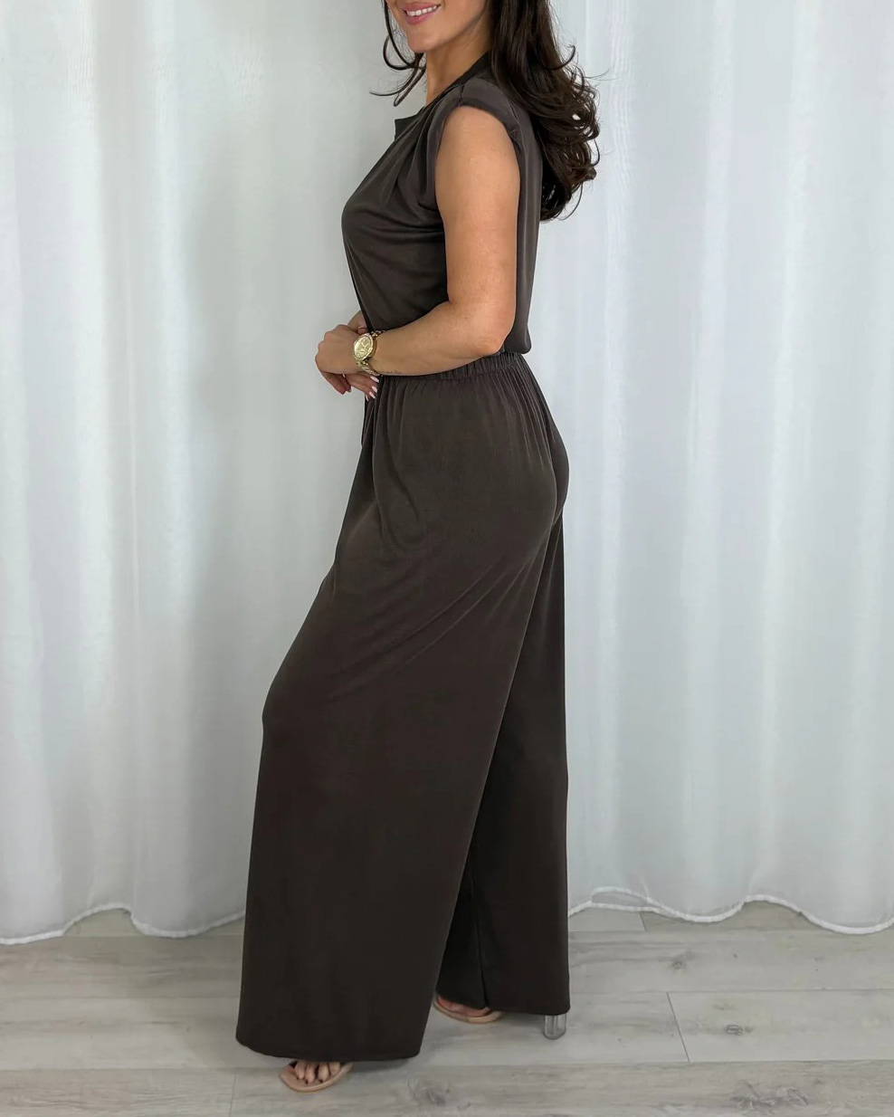 Women's Shoulder Pad Sleeveless Trouser Co-Ord (7 Colours)