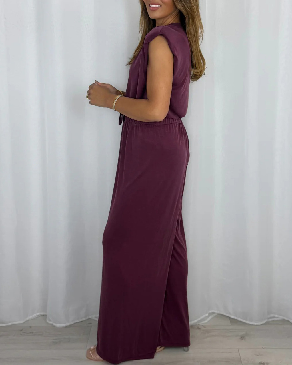 Women's Shoulder Pad Sleeveless Trouser Co-Ord (7 Colours)