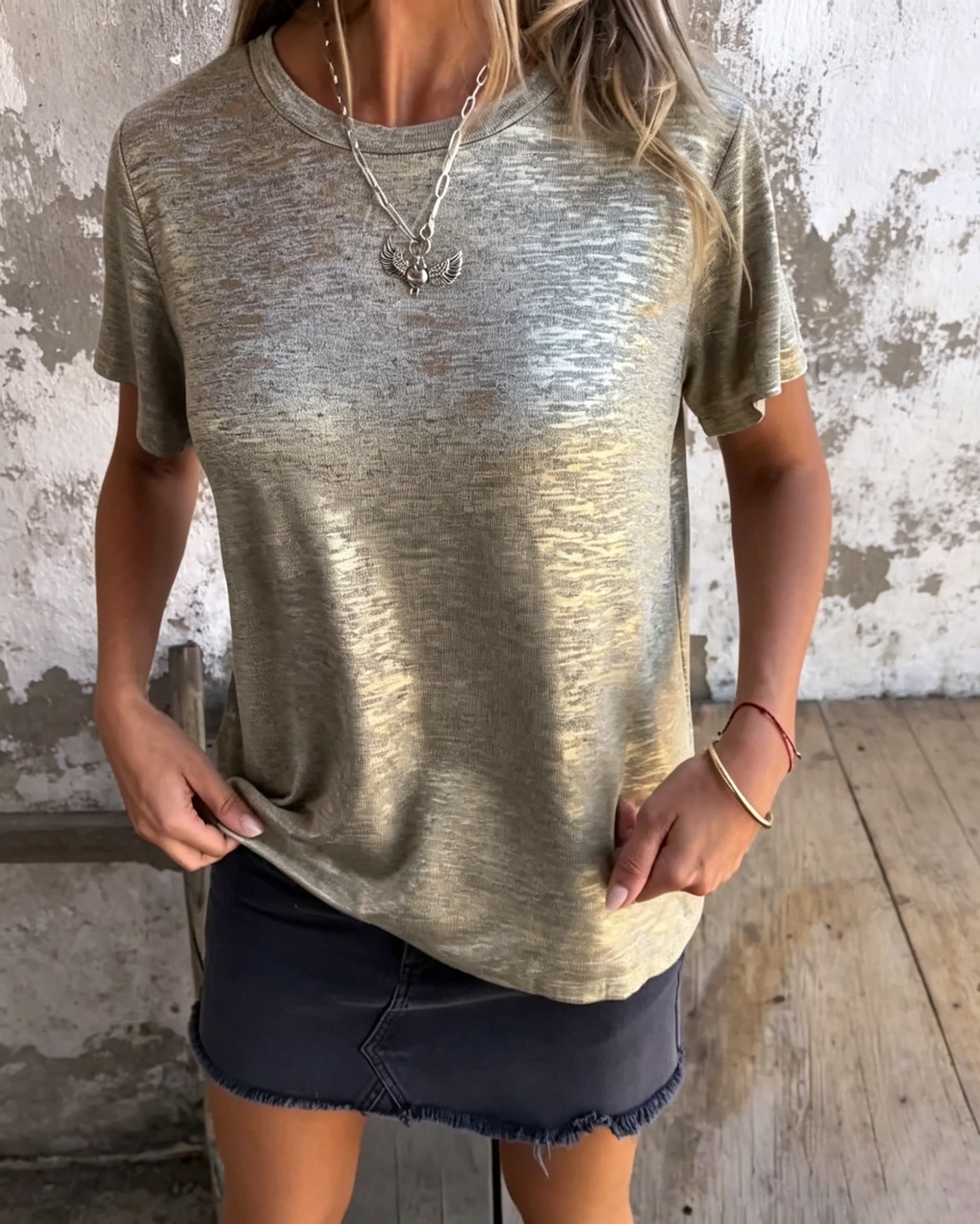 Women's Hot Stamping Round Neck Short-sleeved V Neck T-shirt