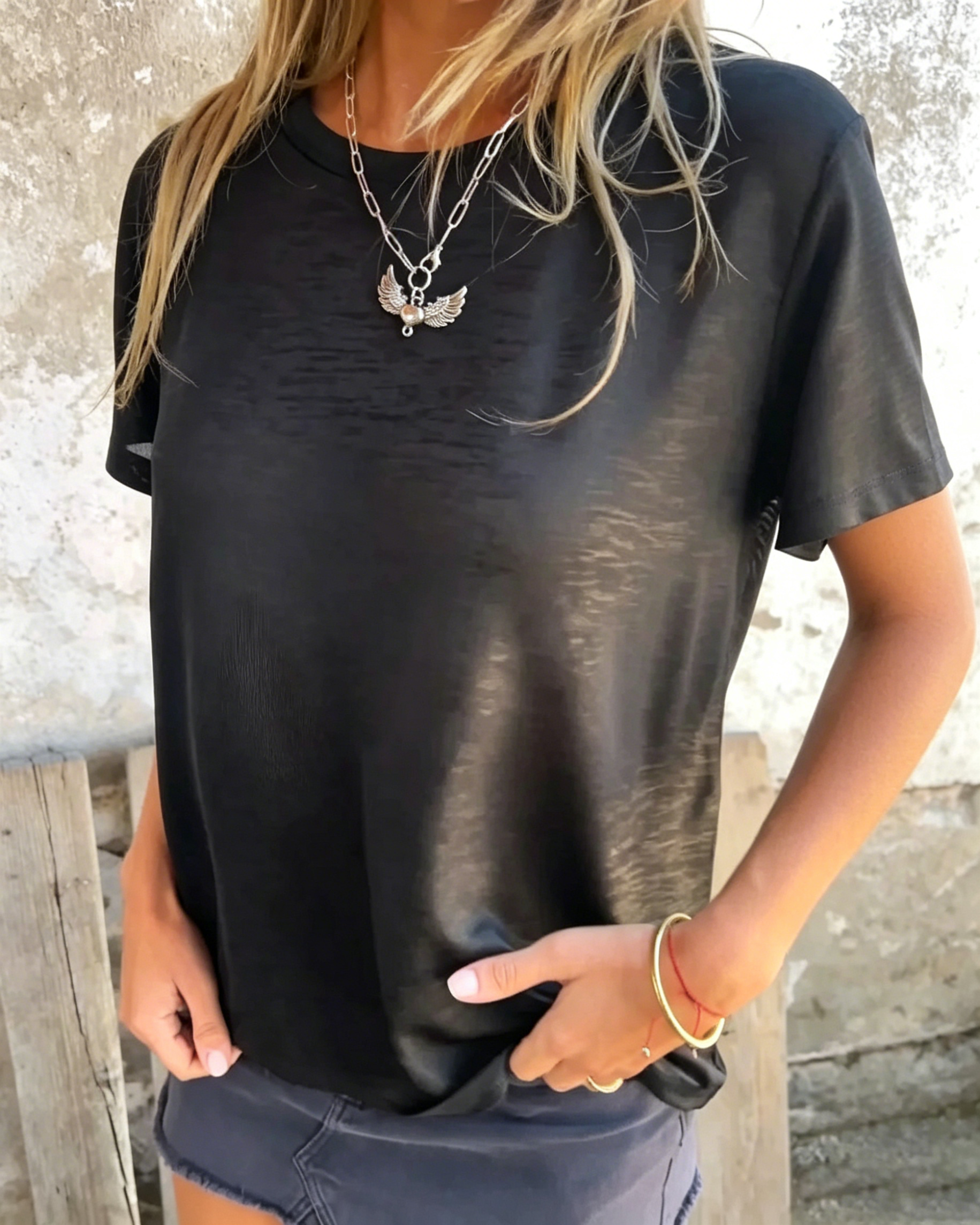 Women's Hot Stamping Round Neck Short-sleeved V Neck T-shirt