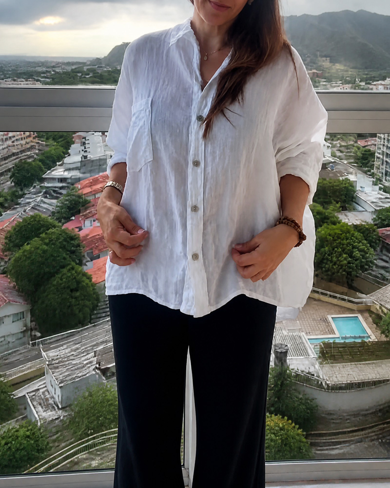 Women's Linen Irregular Sequin Pattern Shirt Shirt