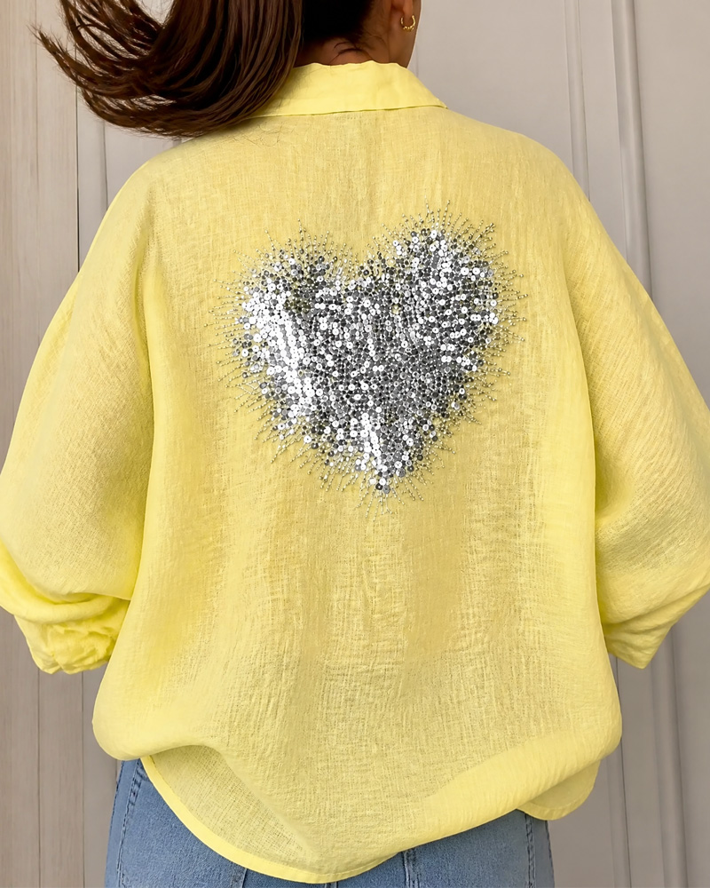 Women's Linen Irregular Sequin Pattern Shirt Shirt
