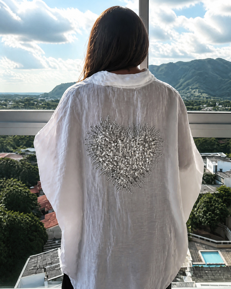Women's Linen Irregular Sequin Pattern Shirt Shirt