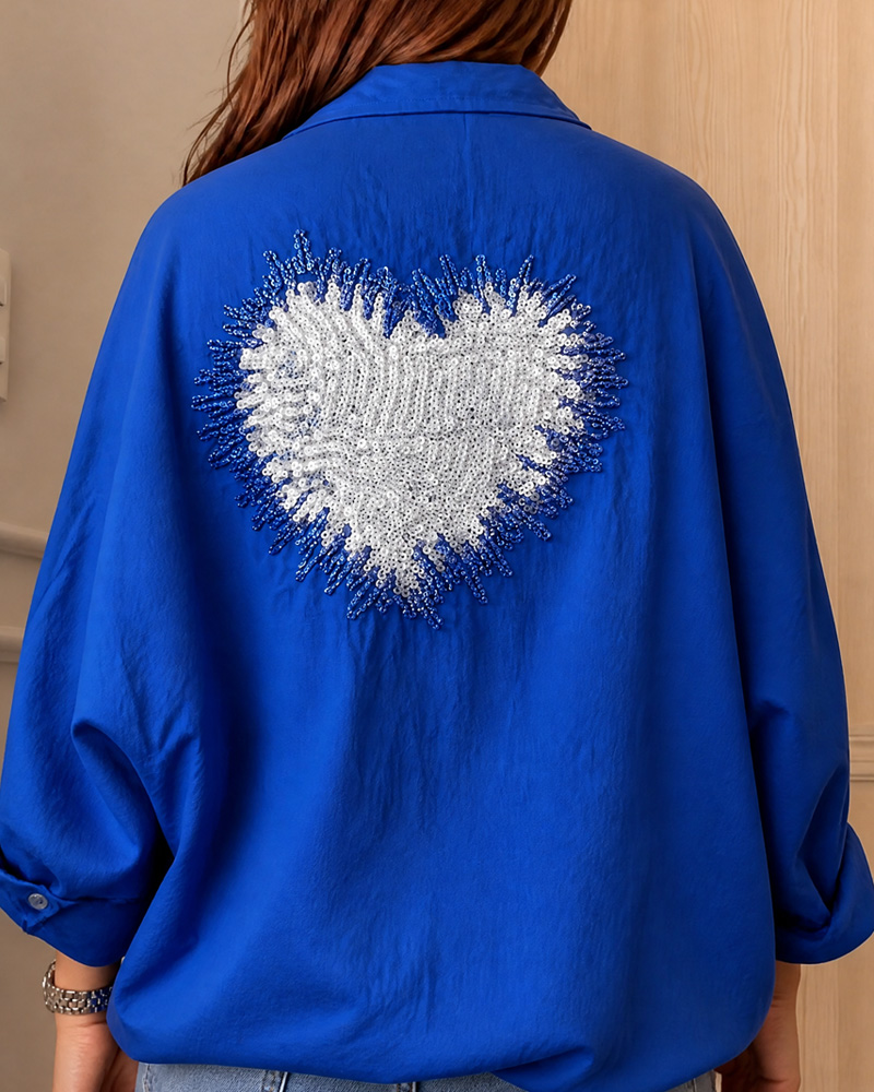 Women's Linen Irregular Sequin Pattern Shirt Shirt