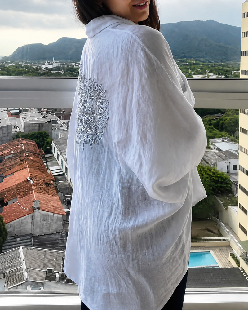 Women's Linen Irregular Sequin Pattern Shirt Shirt