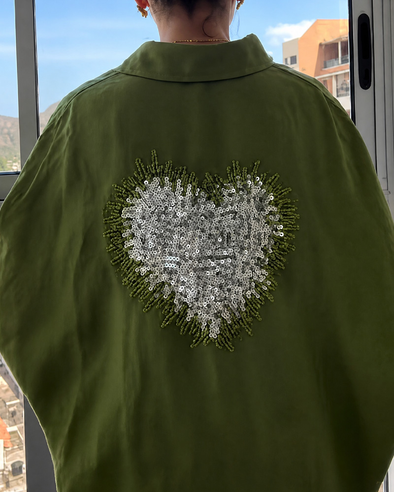 Women's Linen Irregular Sequin Pattern Shirt Shirt