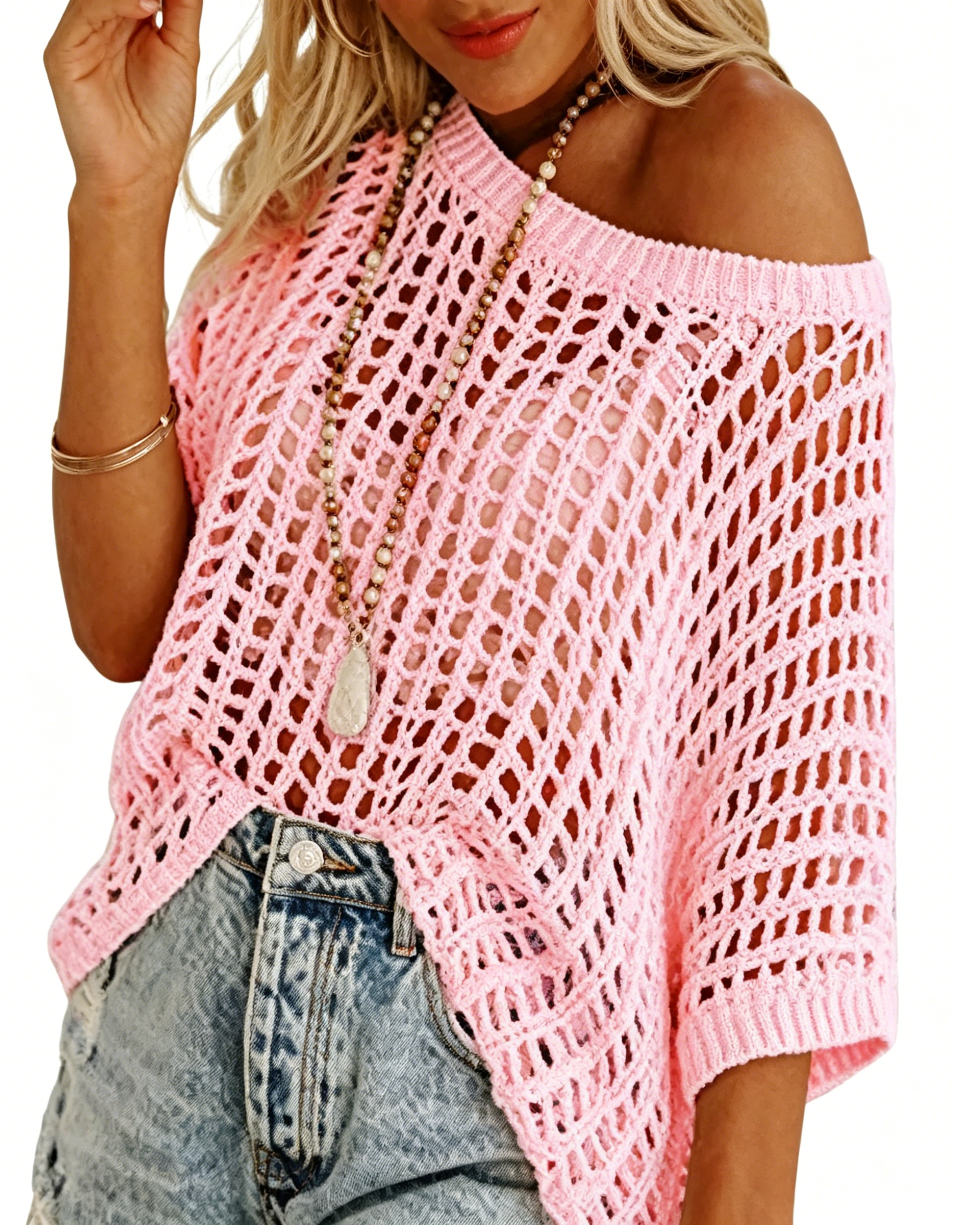 Women's 🎁2026 New Hot Sale✨️Casual 3/4 Sleeve Mesh Knit Top