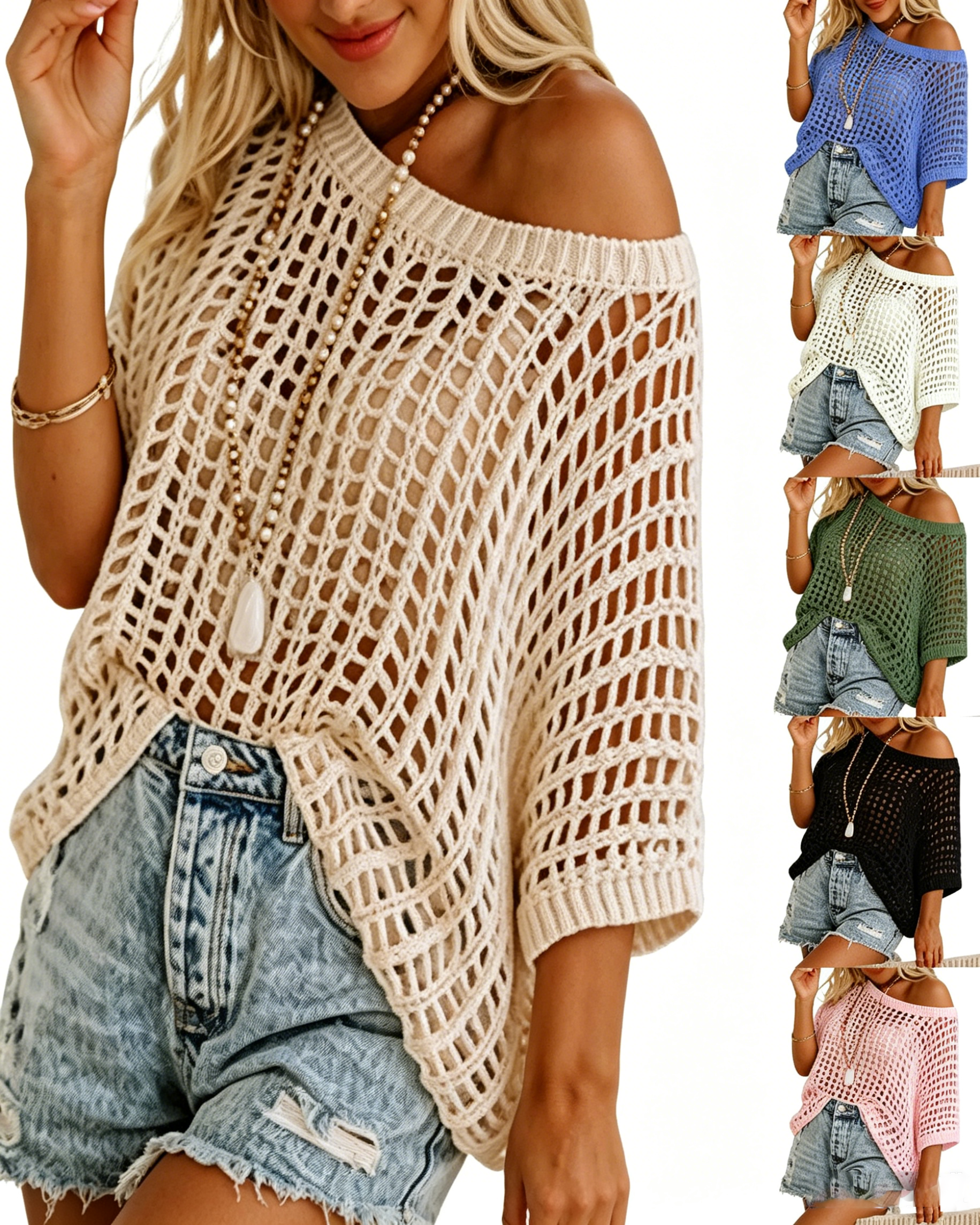 Women's 🎁2026 New Hot Sale✨️Casual 3/4 Sleeve Mesh Knit Top