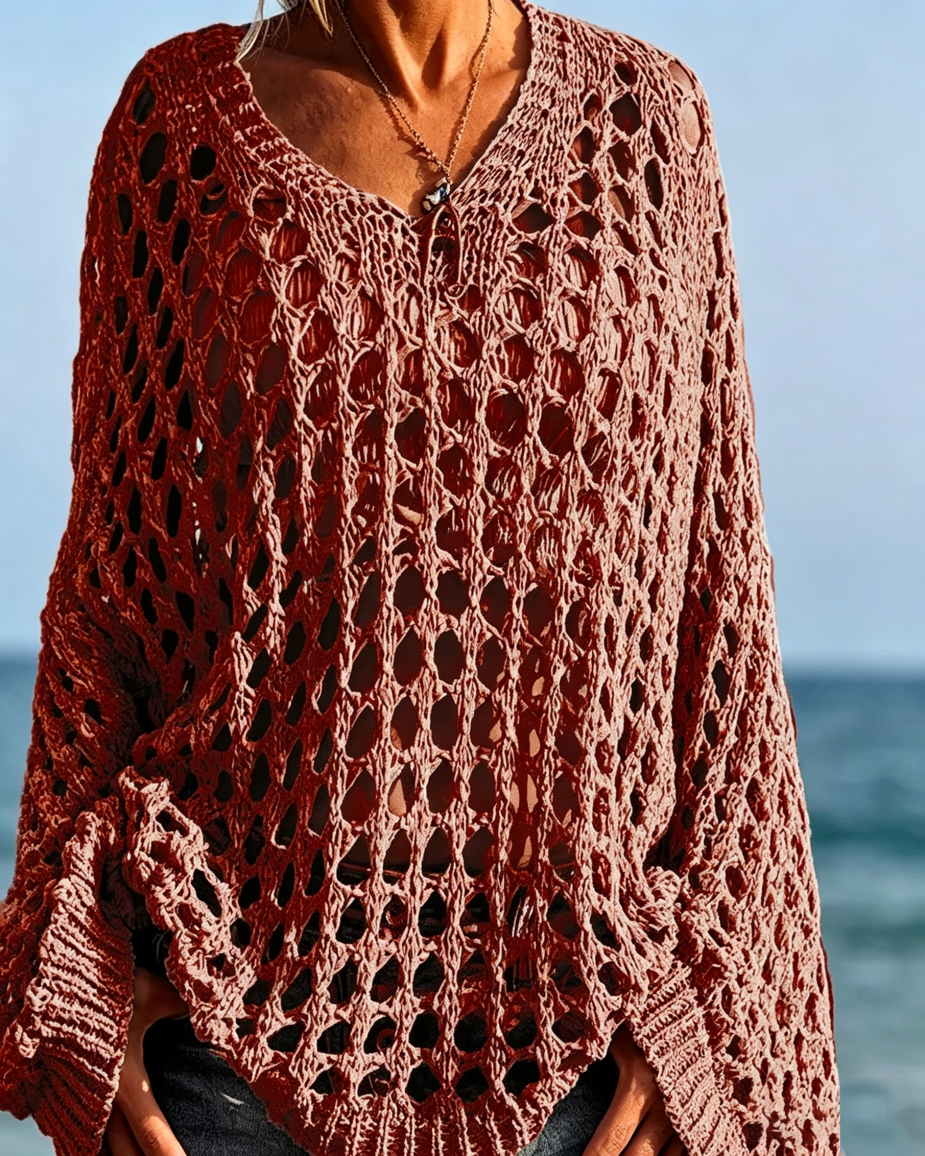Women's Crochet Knit Top – Stylish Open-Knit, Relaxed Fit & Breathable