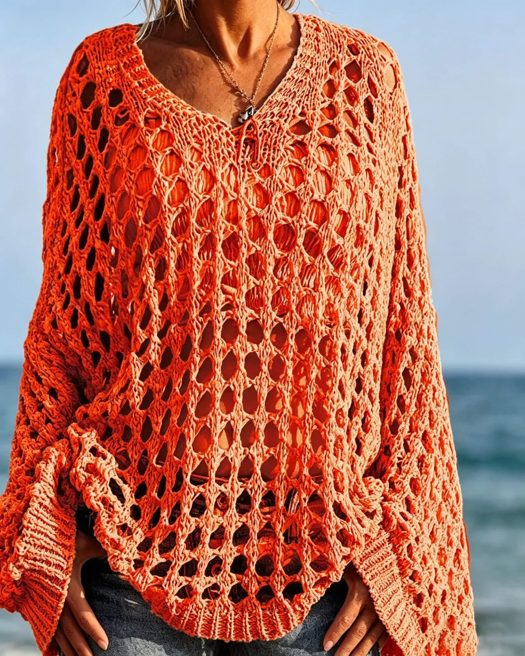Women's Crochet Knit Top – Stylish Open-Knit, Relaxed Fit & Breathable