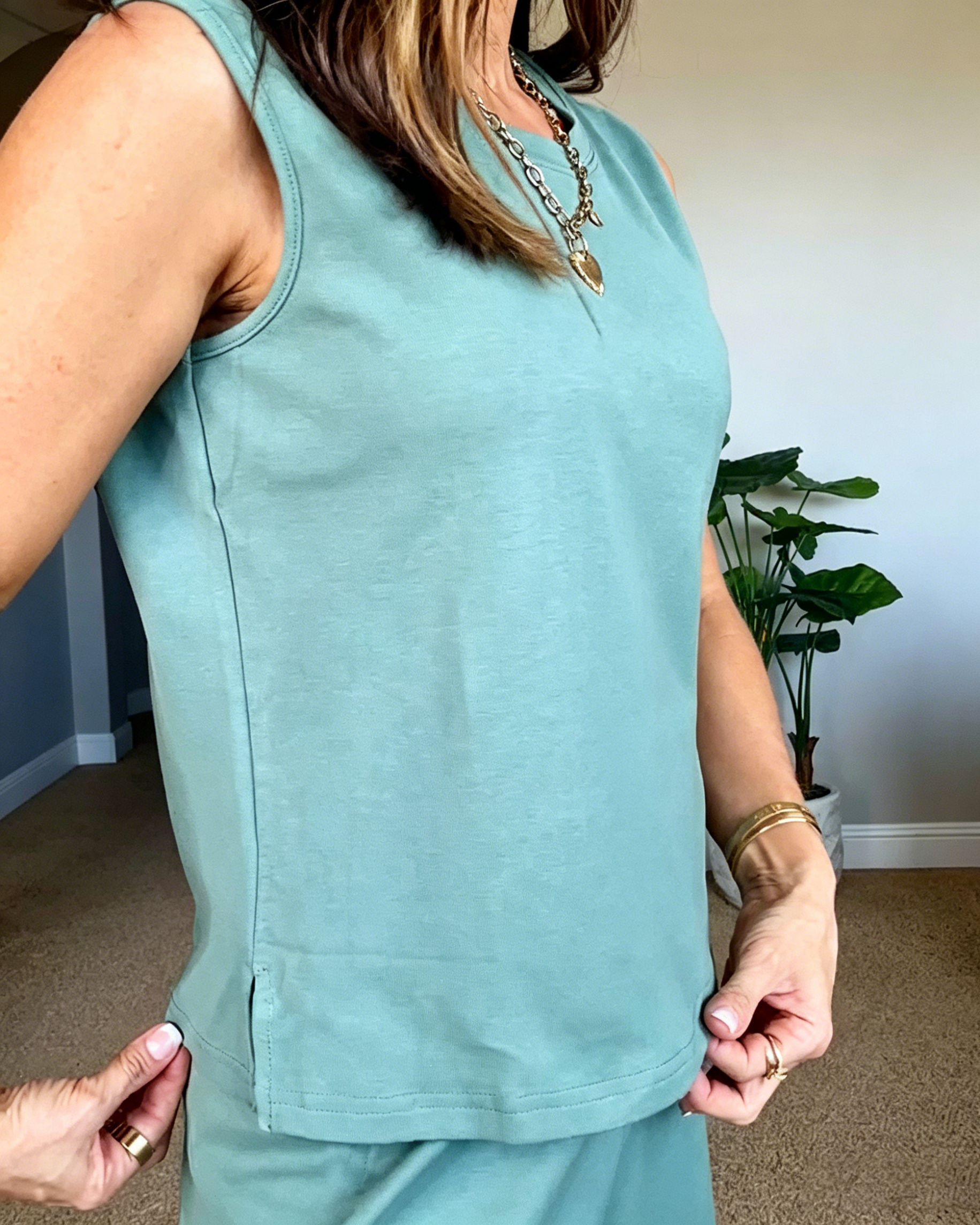 Women's Sleeveless Drawstring Relaxed Mini Skirt Lounge Two Piece Sets