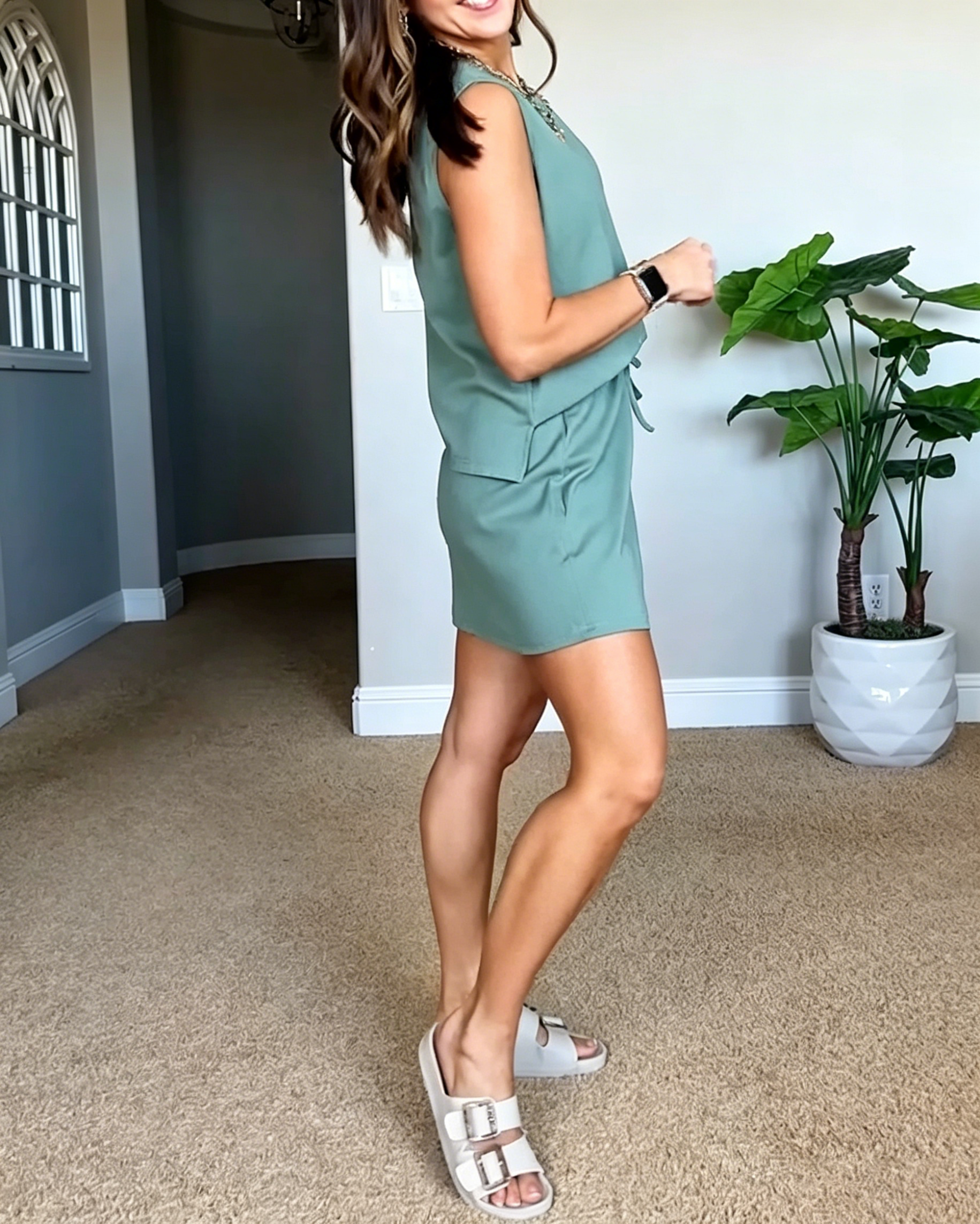 Women's Sleeveless Drawstring Relaxed Mini Skirt Lounge Two Piece Sets